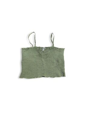 Aerie Smocked Cropped Tank Top Green Sleeveless Spaghetti Strap Viscose S